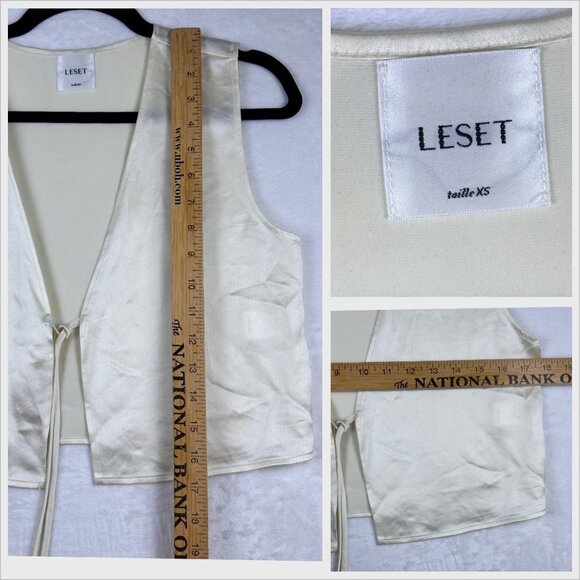 LESET Cream Satin Lounge Set Vest & Shorts XS Minimalist Luxe Sleepwear - Picture 5 of 8